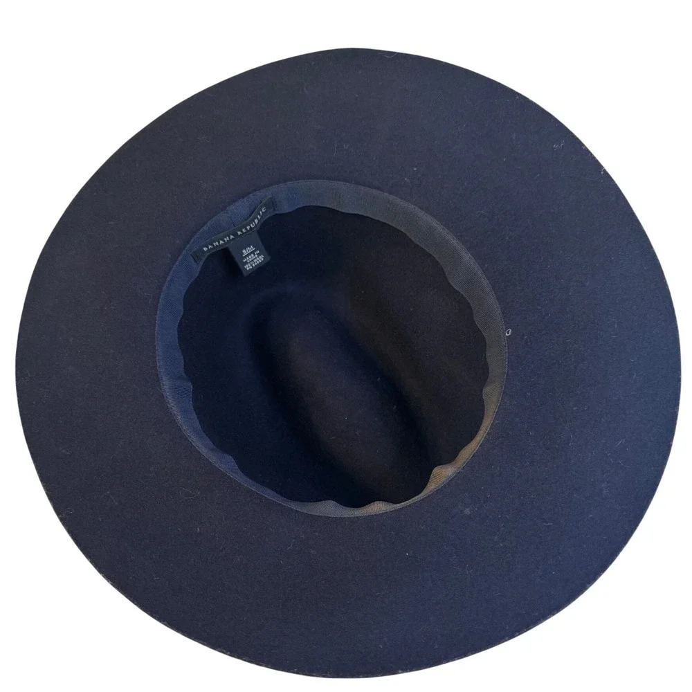 Banana Republic Black 100% Wool Fedora Wide Brim Bow Hat SM